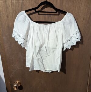 Express White Off the Shoulder Crop Blouse